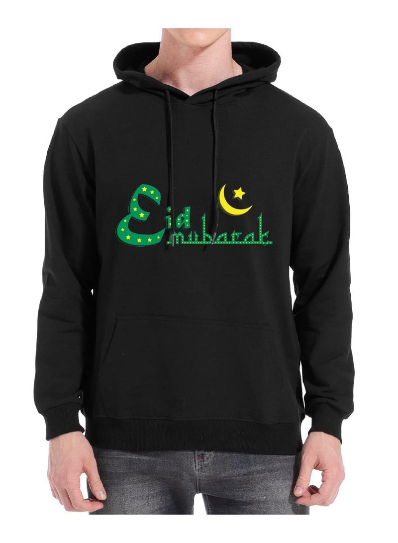 PRINTSHOP4ME Eid Mubarak Hoodie for Both Men and Women - Soft Cotton Pullover - Long Sleeve with Drawstring and Kangaroo Pockets - Perfect for Travel - Celebrate Eid in Style - Image 1