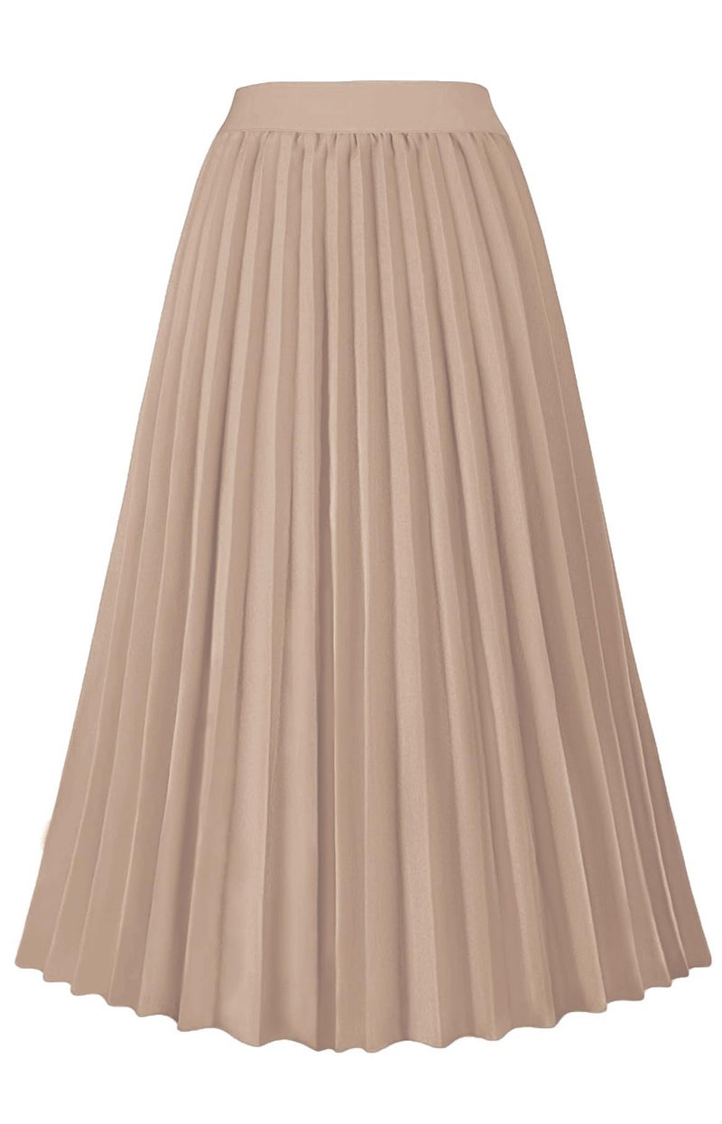GOLDSTITCH Women's High Waist Pleated Skirt A line Swing Midi Skirt Khaki - Image 1