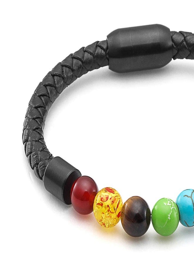 Jovivi 7 Chakra Beads Bracelet Healing Crystals Stone Energy Beads Balancing for Men Women Leather Cuff Bracelets Stainless Steel Buckle - Image 4