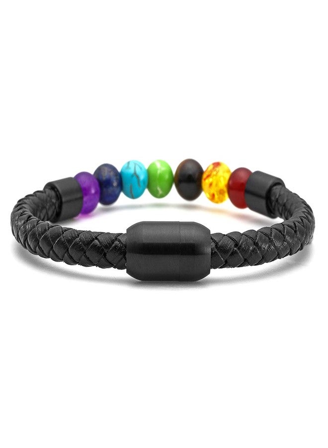 Jovivi 7 Chakra Beads Bracelet Healing Crystals Stone Energy Beads Balancing for Men Women Leather Cuff Bracelets Stainless Steel Buckle - Image 2