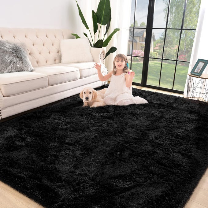 SUPER SOFT SHAGGY RUG FOR BEDROOM 6X9 FEET FLUFFY CARPET FOR LIVING ROOM FUZZY INDOOR PLUSH AREA RUG FOR HOME DECOR FURRY FLOOR RUGS FOR DORM KIDS NURSERY RUG FOR GIRLS BLACK