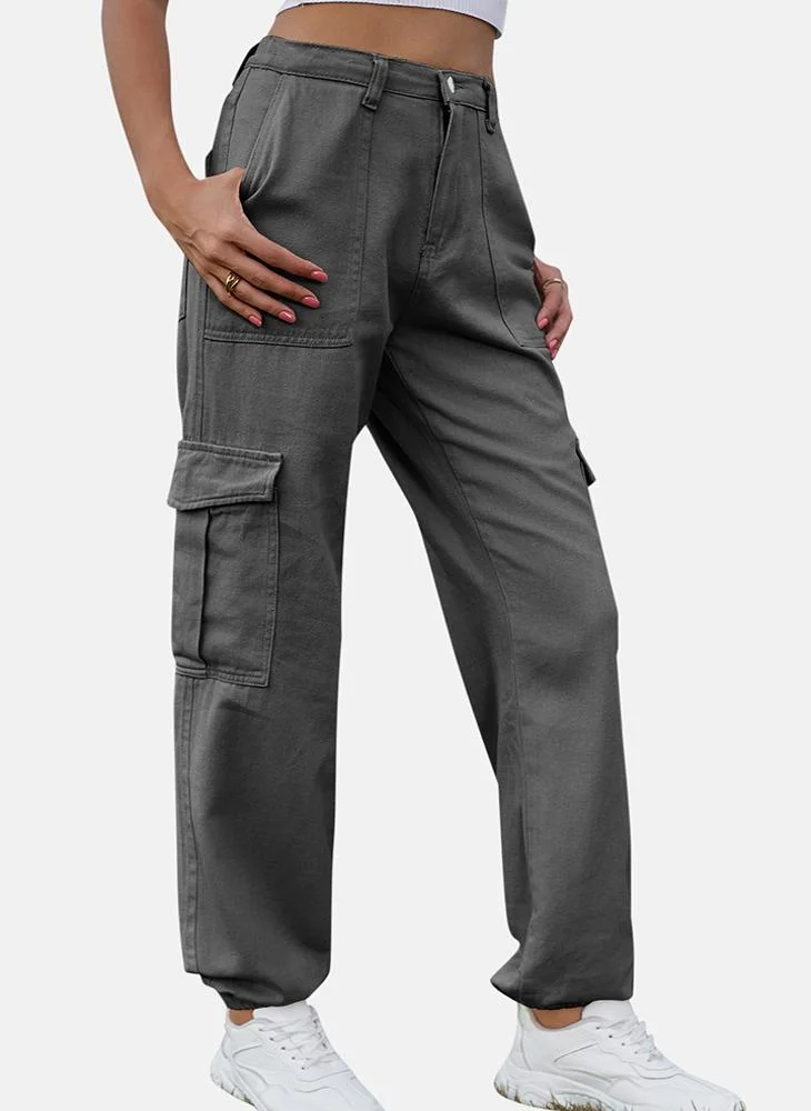 YUNIQEE Grey Regular Fit Mid Rise Plain Cargo Pant