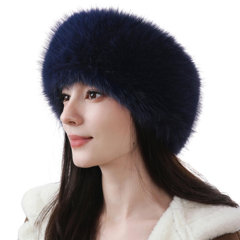 Dikoaina Womens Faux Fur Headband Winter Earwarmer Earmuff Ski (Navy blue) - Image 1