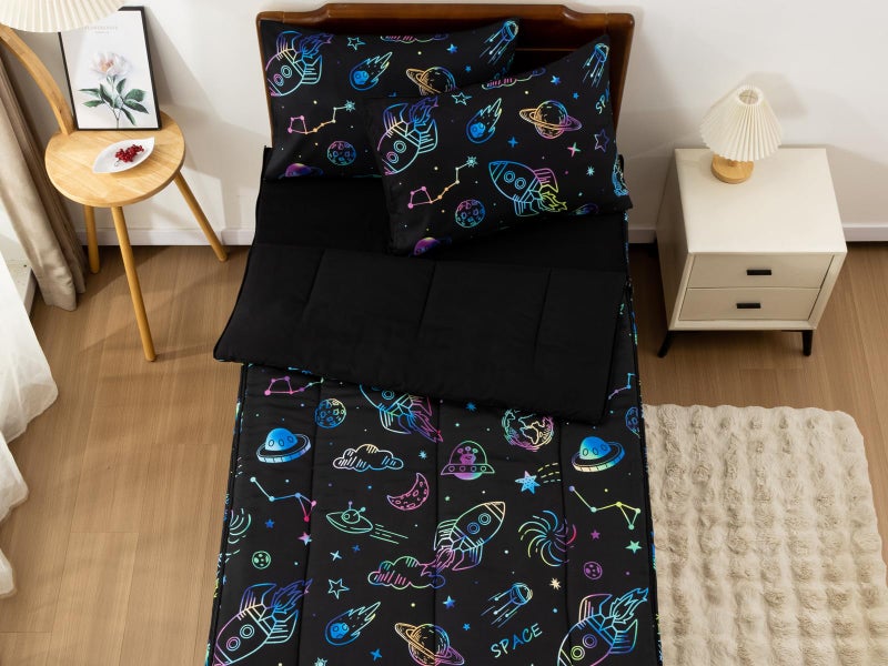 Aimuan Space Theme Durable Kids Zipper Bedding Black Sheets and Universe Galaxy Comforter with Stars & Solar System, Bed in a Bag, Easy to Make and Wash - Image 2