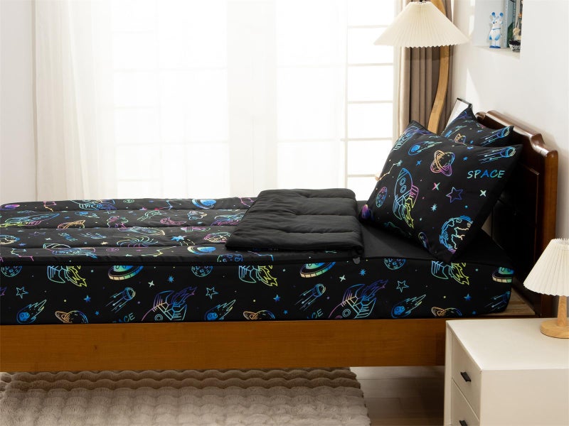 Aimuan Space Theme Durable Kids Zipper Bedding Black Sheets and Universe Galaxy Comforter with Stars & Solar System, Bed in a Bag, Easy to Make and Wash - Image 3