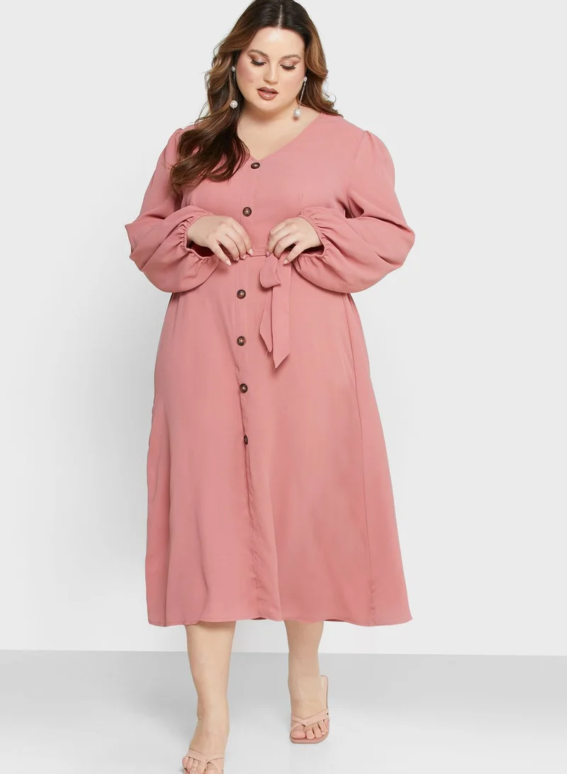 Ella Plus Belted Fit & Flare Dress