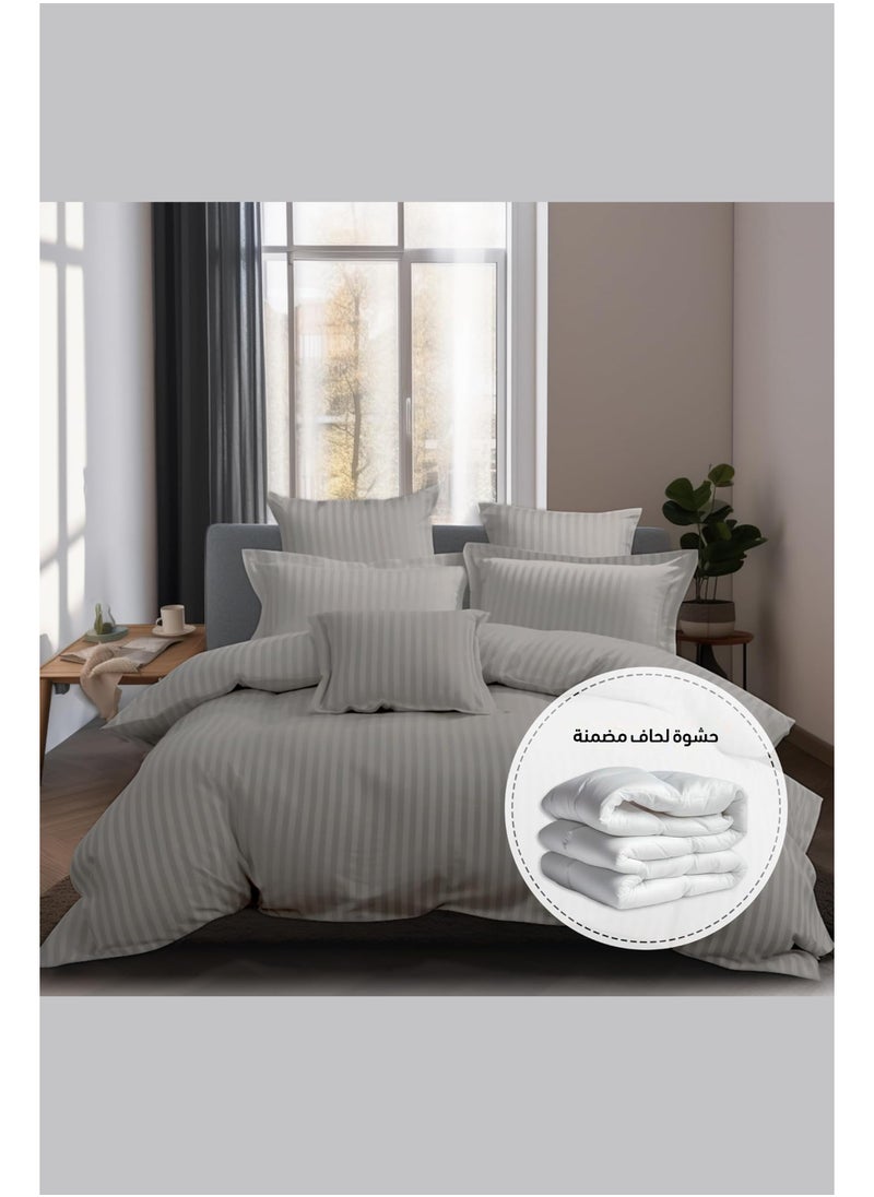 Art Comfort Luxury Hotel-Style 7-Piece Bedding Set – Double (King) Size – Made of Microfiber with Ultra-Soft Filling – Features Elegant Hotel Stripe Design – Fits 200x200 CM Bed  - Image 4