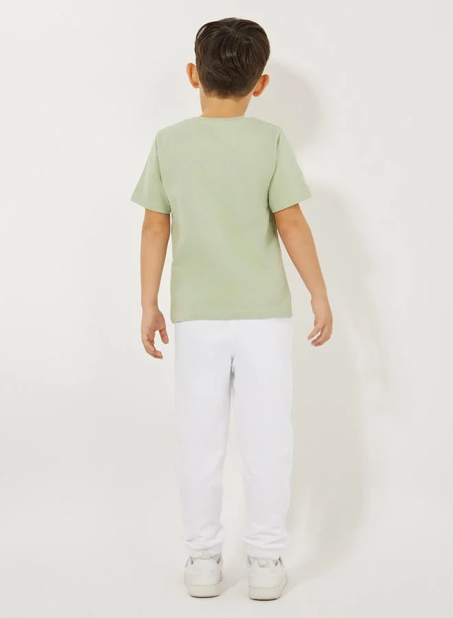 Styli Solid Round Neck T-Shirt & Full Length Pants Set