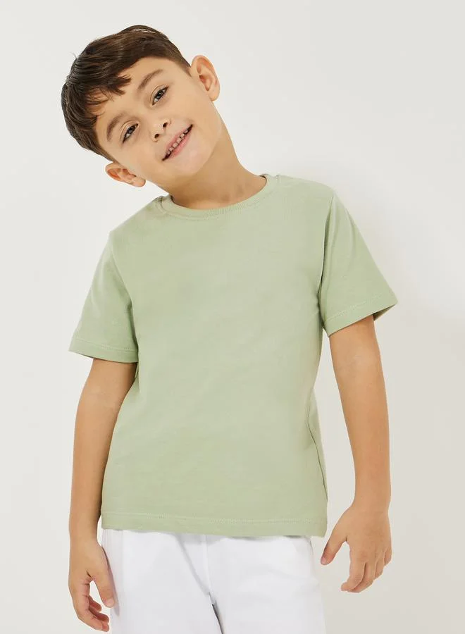 Styli Solid Round Neck T-Shirt & Full Length Pants Set