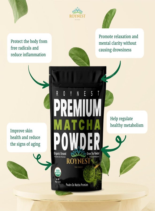 Roynest Premium Certified Organic Matcha Powder - 100% Pure Matcha for Iced Lattes, Smoothies, Cold Drinks & Baking - Clean Energy, Vegan, Non-GMO,- 50g Resealable Pouch - Image 4