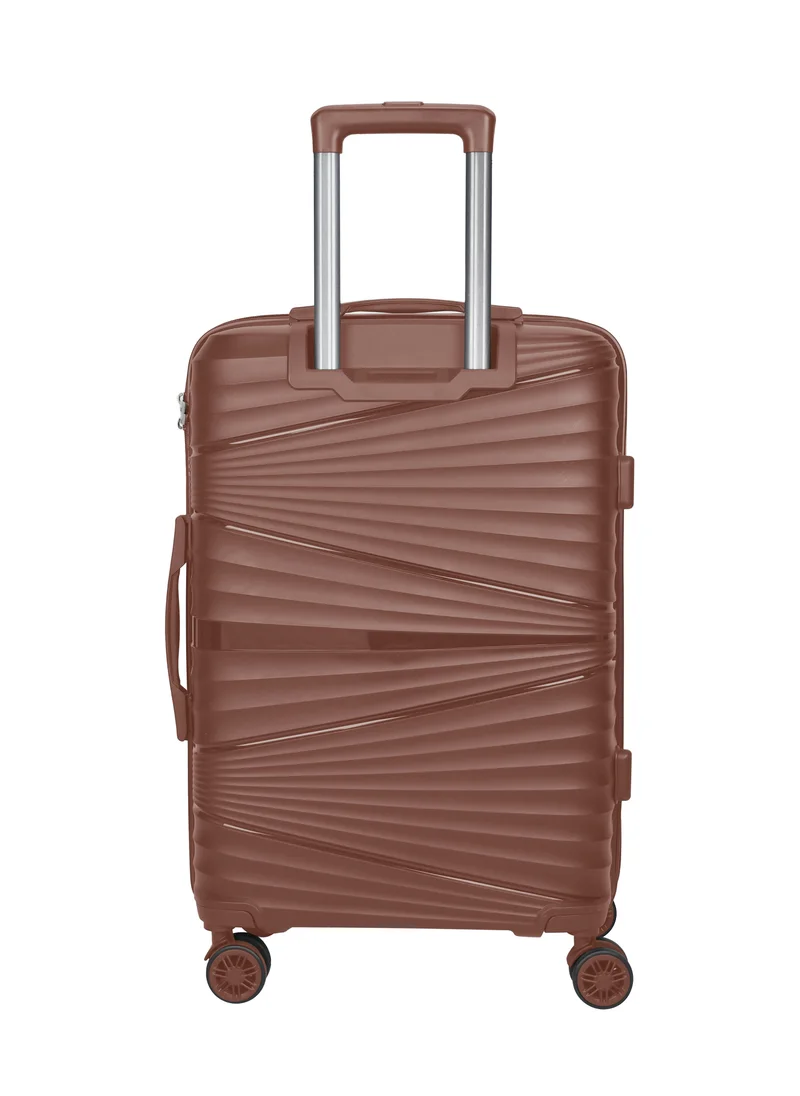 سيناتور Hard Case Medium Checked Luggage Trolley For Unisex Polypropylene Lightweight 4 Double Wheeled Suitcase With Built In TSA Type Lock Travel Bag KH1005 Rose Gold