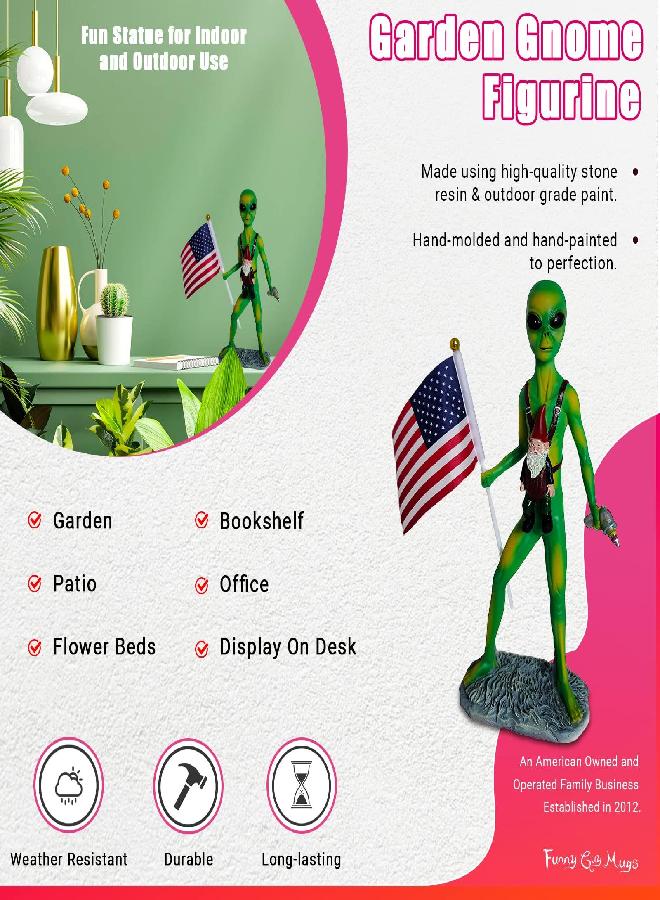 Funny Guy Mugs Alien and A Gnome Statue - Indoor or Outdoor Garden Gnome Sculpture for Patio, Yard or Lawn - Image 3