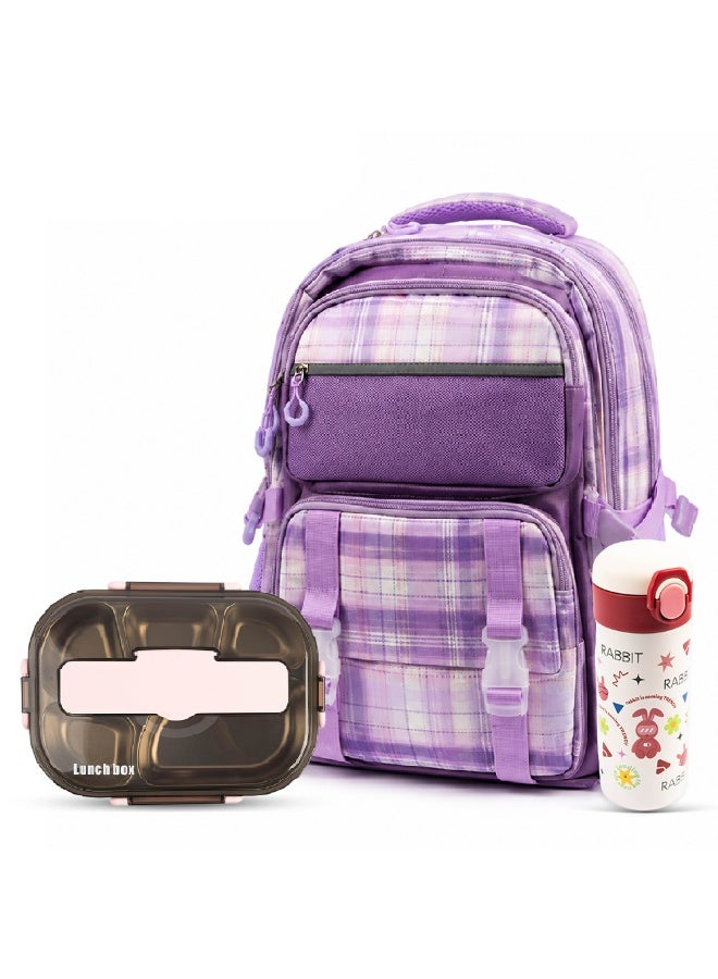 COCOBEE 15-Inch Kids Backpack with Adjustable Straps & Side Bottle Pocket – Purple +  Kids Oval Lunch Box +  Stainless Steel Water Bottle – Leakproof, 500ml - Image 1