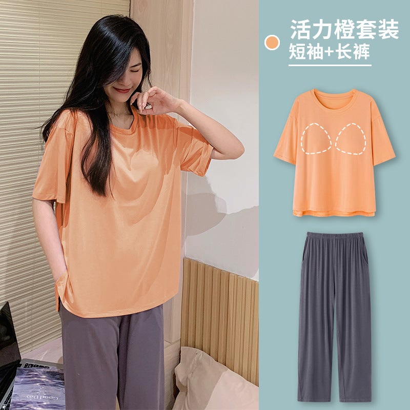 2023 Modal Pajamas Set Women Summer Short Sleeve with Pad 7201# Purple