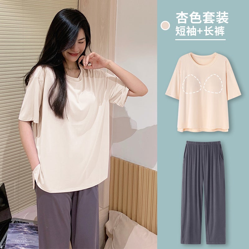 2023 Modal Pajamas Set Women Summer Short Sleeve with Pad 7201# Purple