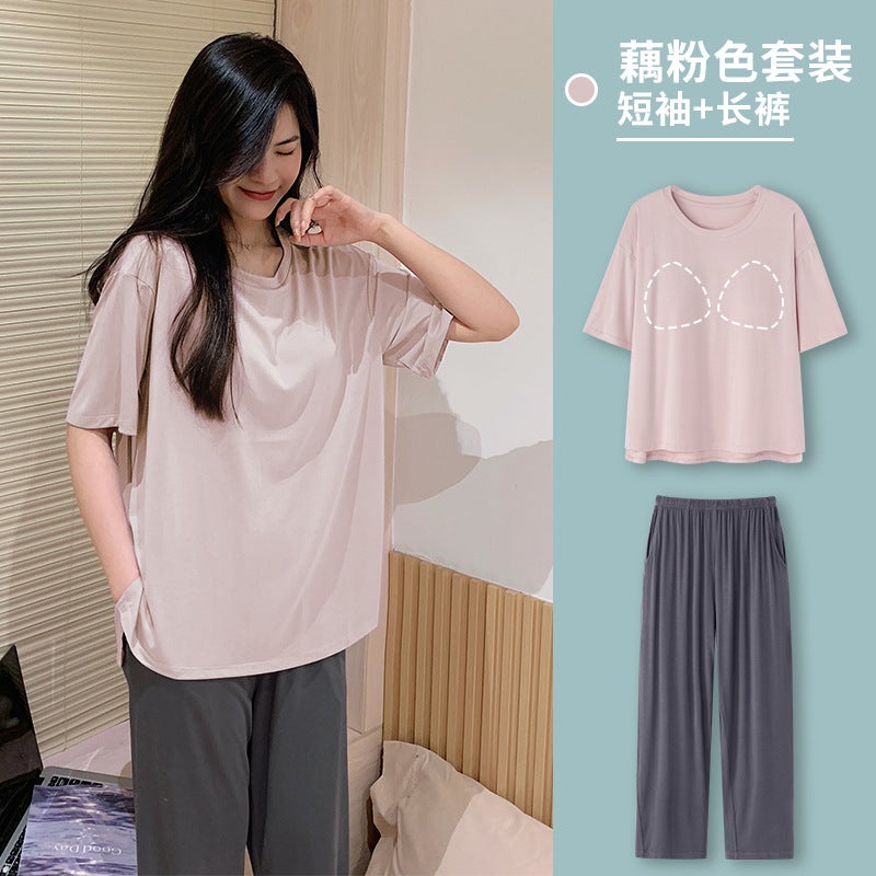 2023 Modal Pajamas Set Women Summer Short Sleeve with Pad 7201# Purple