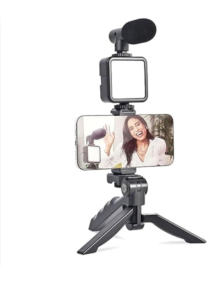 Generic - Mobile Video Kit with Tripod, Mini Ring Light, Microphone & Phone Clip – For Live Streaming, Video Calls, Vlogging, YouTube, Instagram - Image 1