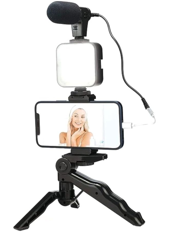 Generic - Mobile Video Kit with Tripod, Mini Ring Light, Microphone & Phone Clip – For Live Streaming, Video Calls, Vlogging, YouTube, Instagram - Image 1