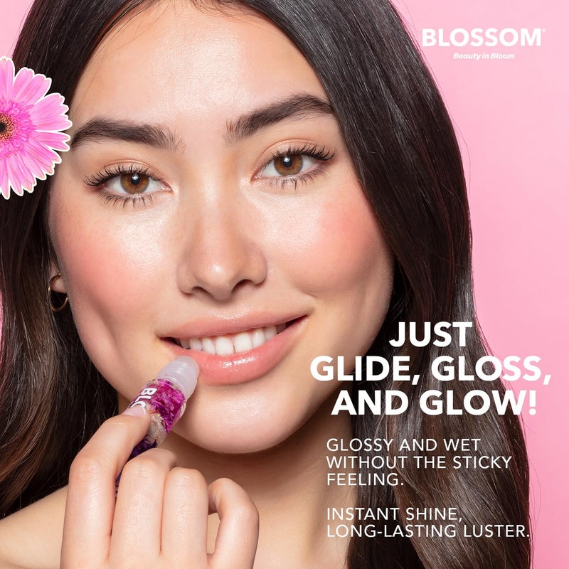 Blossom Roll on Lip Gloss, Scented Clear High Shine Moisturizing Lip Oil, Non Sticky, Infused with Real Flowers, Made in USA, 0.2oz, Island Fruit - Image 5