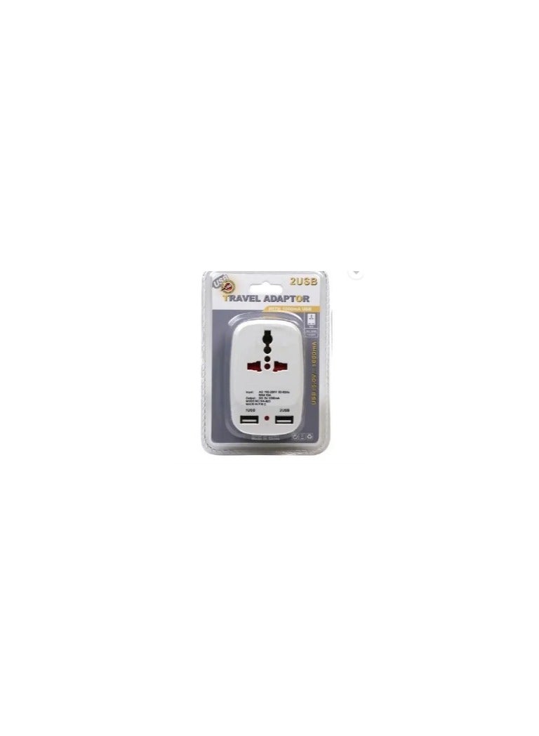 Wifton Dual USB Charger with Universal 2 Pin & 3 Pin USB multiplug-X28 Worldwide Adaptor  (White)  - Image 1