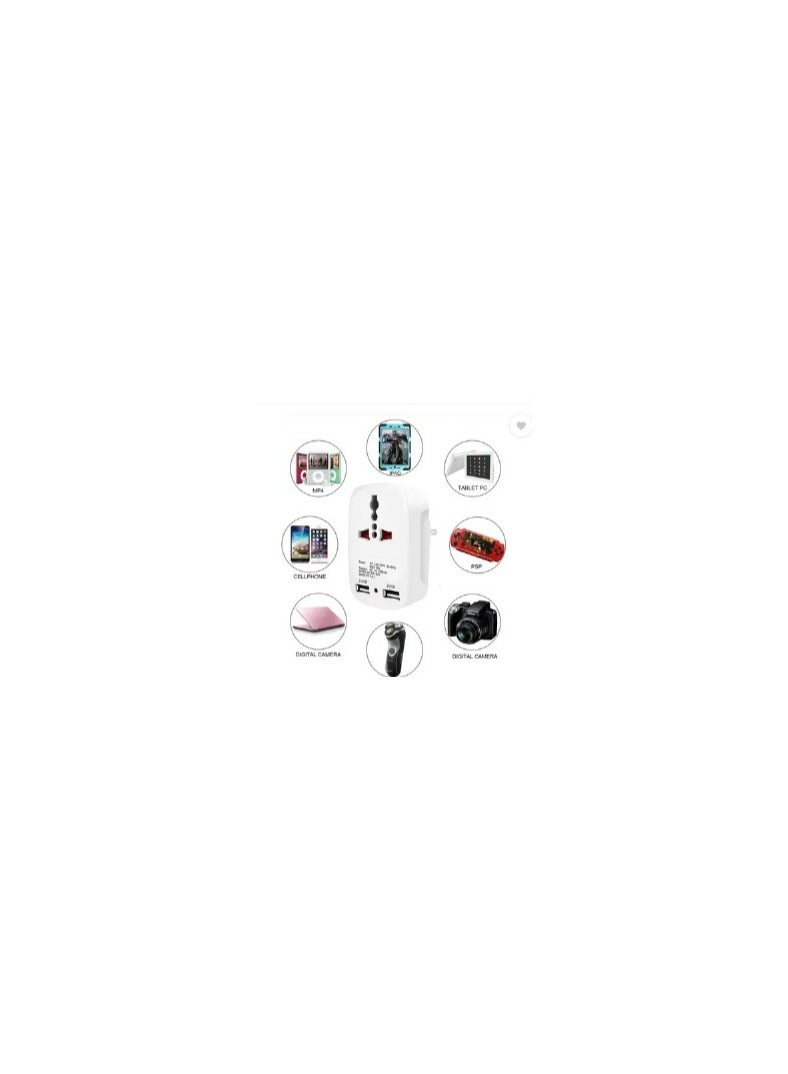 Wifton Dual USB Charger with Universal 2 Pin & 3 Pin USB multiplug-X28 Worldwide Adaptor  (White)  - Image 2