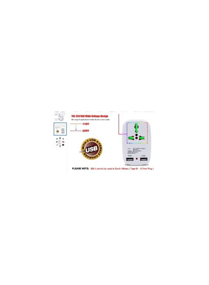 Wifton Dual USB Charger with Universal 2 Pin & 3 Pin USB multiplug-X28 Worldwide Adaptor  (White)  - Image 3