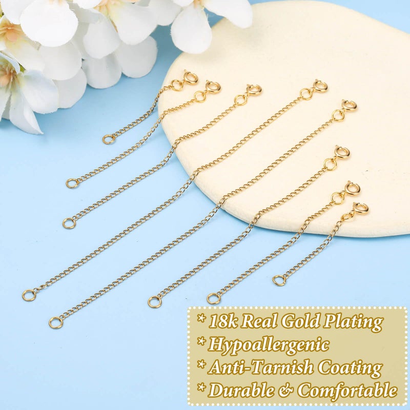 Anezus 8PCS Gold Necklace Extenders, 18K Gold Plated Jewelry Extenders Extension Chain for Necklaces, Bracelets and Anklets (Assorted Sizes) - Image 3