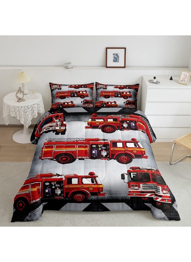 Generic Manfei Fire Truck Comforter Set Twin Size Red Fire Engine Duvet Insert Cartoon Firemen Car Vehicle Bedding Set 2pcs for Kids Boys Teens Firefighter Transportation Down Comforter with 1 Pillowcase  - Image 1