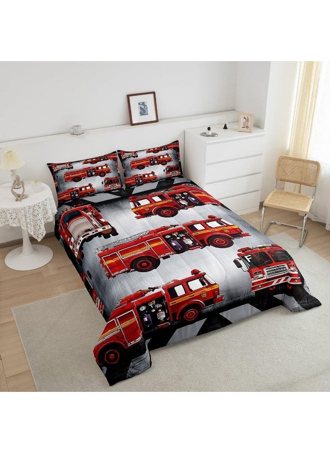 Generic Manfei Fire Truck Comforter Set Twin Size Red Fire Engine Duvet Insert Cartoon Firemen Car Vehicle Bedding Set 2pcs for Kids Boys Teens Firefighter Transportation Down Comforter with 1 Pillowcase  - Image 3
