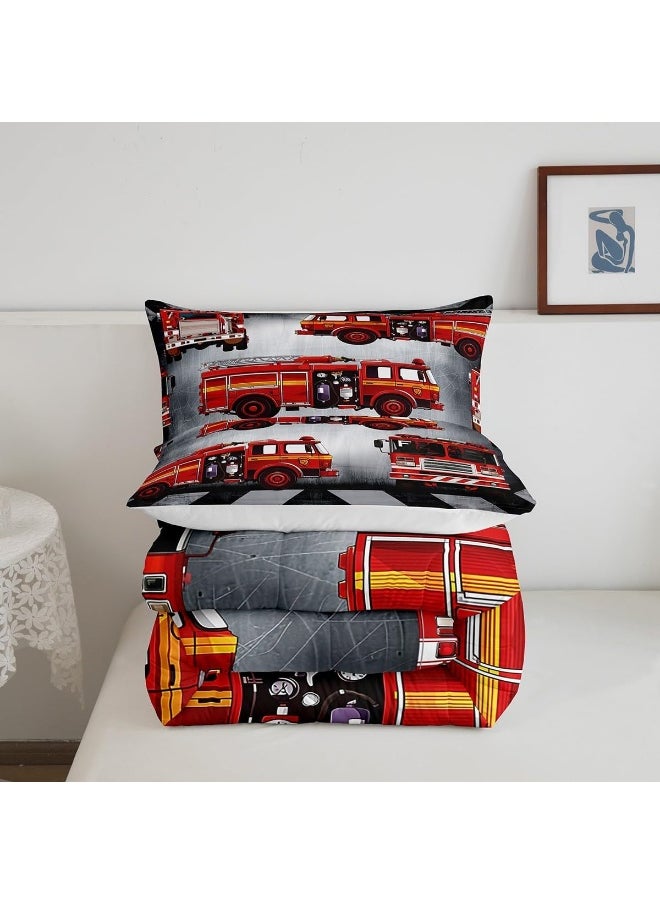 Generic Manfei Fire Truck Comforter Set Twin Size Red Fire Engine Duvet Insert Cartoon Firemen Car Vehicle Bedding Set 2pcs for Kids Boys Teens Firefighter Transportation Down Comforter with 1 Pillowcase  - Image 5
