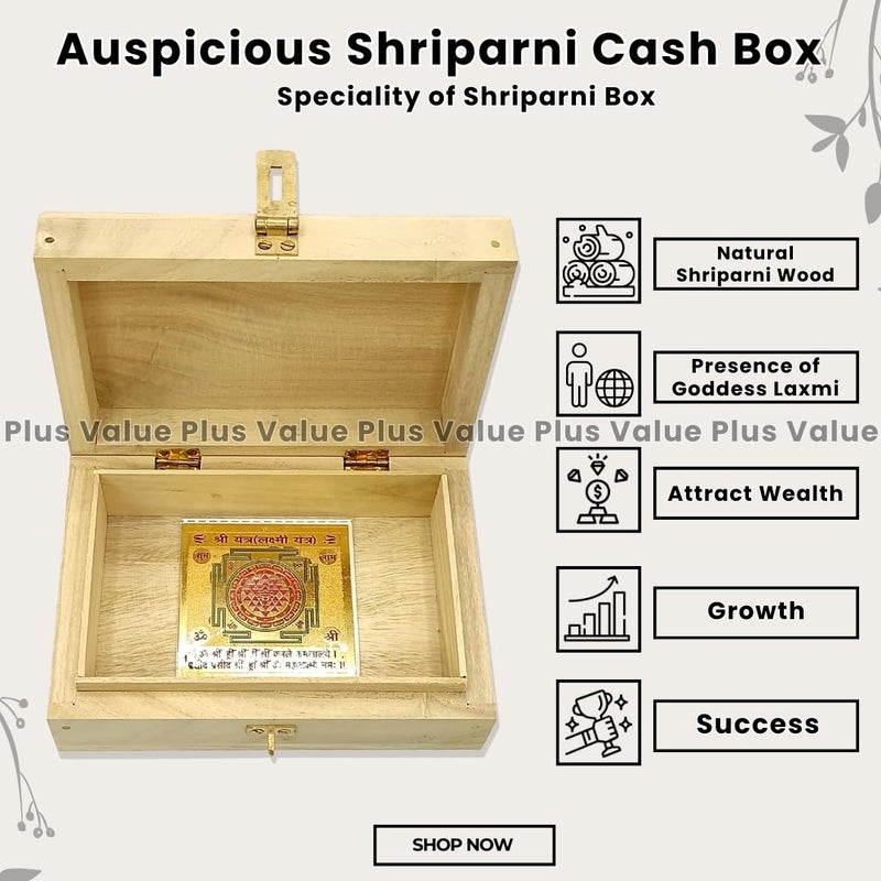 Plus Value Auspicious Shriparni Cash Box Vastu Products Wealth Money Finance Home Office Factory Shop Decor Spiritual Housewarming Gifts Size 10 x 7 Inches Wooden - Image 3
