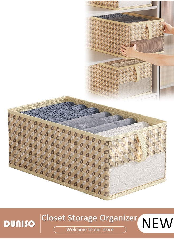 DUNISO Foldable Closet Storage Organizer, Wardrobe Clothes Organizer For Clothing, Sheets, Toys, Books,Washable Closet Storage Boxes with Carrying Handles Cube Stackable Storage Bin for Home Bedroom Office  - Image 1
