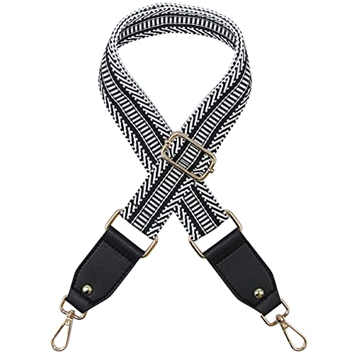 Duwi Wide Purse Strap Jacquard Guitar Style Strap Multicolor Canvas Adjustable Crossbody Bag Strap(Black,Blackwhite,Transverse) - Image 1