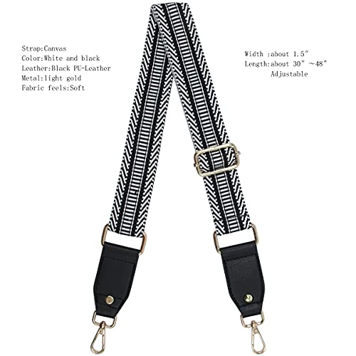 Duwi Wide Purse Strap Jacquard Guitar Style Strap Multicolor Canvas Adjustable Crossbody Bag Strap(Black,Blackwhite,Transverse) - Image 2