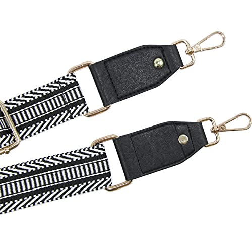 Duwi Wide Purse Strap Jacquard Guitar Style Strap Multicolor Canvas Adjustable Crossbody Bag Strap(Black,Blackwhite,Transverse) - Image 3
