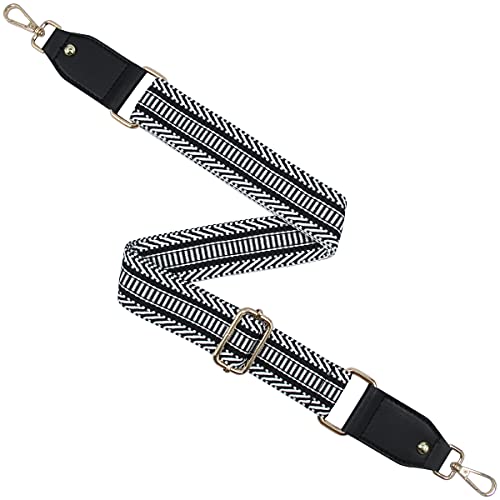 Duwi Wide Purse Strap Jacquard Guitar Style Strap Multicolor Canvas Adjustable Crossbody Bag Strap(Black,Blackwhite,Transverse) - Image 5