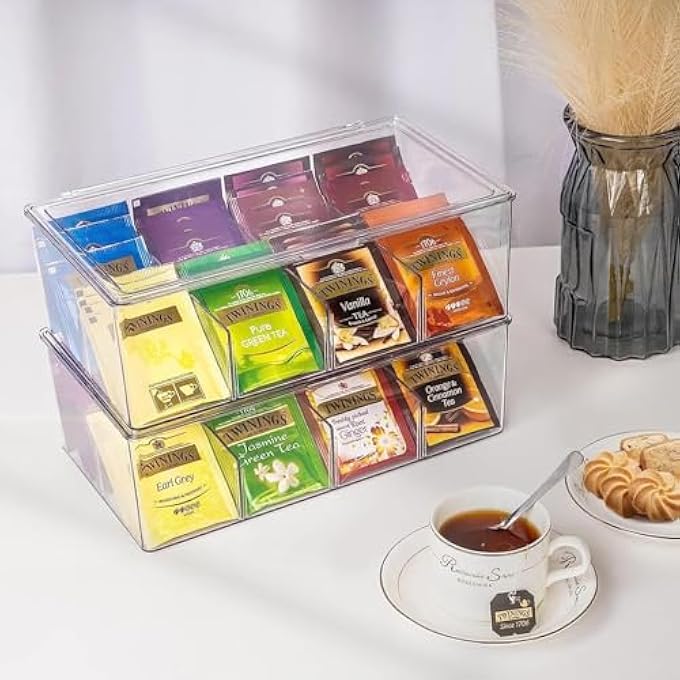 BAOLY Clear Tea Bag Organizer8 Compartment Acrylic Tea Bag Holder OrganizerStackable Tea Bag Organizer With LidStorage Organizer Bins Box For Tea Bags Sugar - Image 5