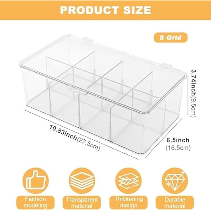BAOLY Clear Tea Bag Organizer8 Compartment Acrylic Tea Bag Holder OrganizerStackable Tea Bag Organizer With LidStorage Organizer Bins Box For Tea Bags Sugar - Image 3