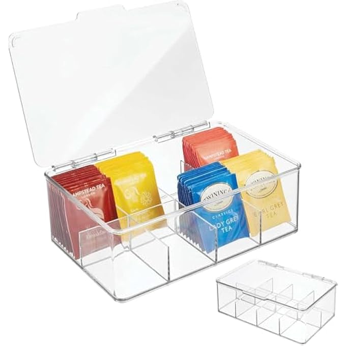 BAOLY Clear Tea Bag Organizer8 Compartment Acrylic Tea Bag Holder OrganizerStackable Tea Bag Organizer With LidStorage Organizer Bins Box For Tea Bags Sugar - Image 1