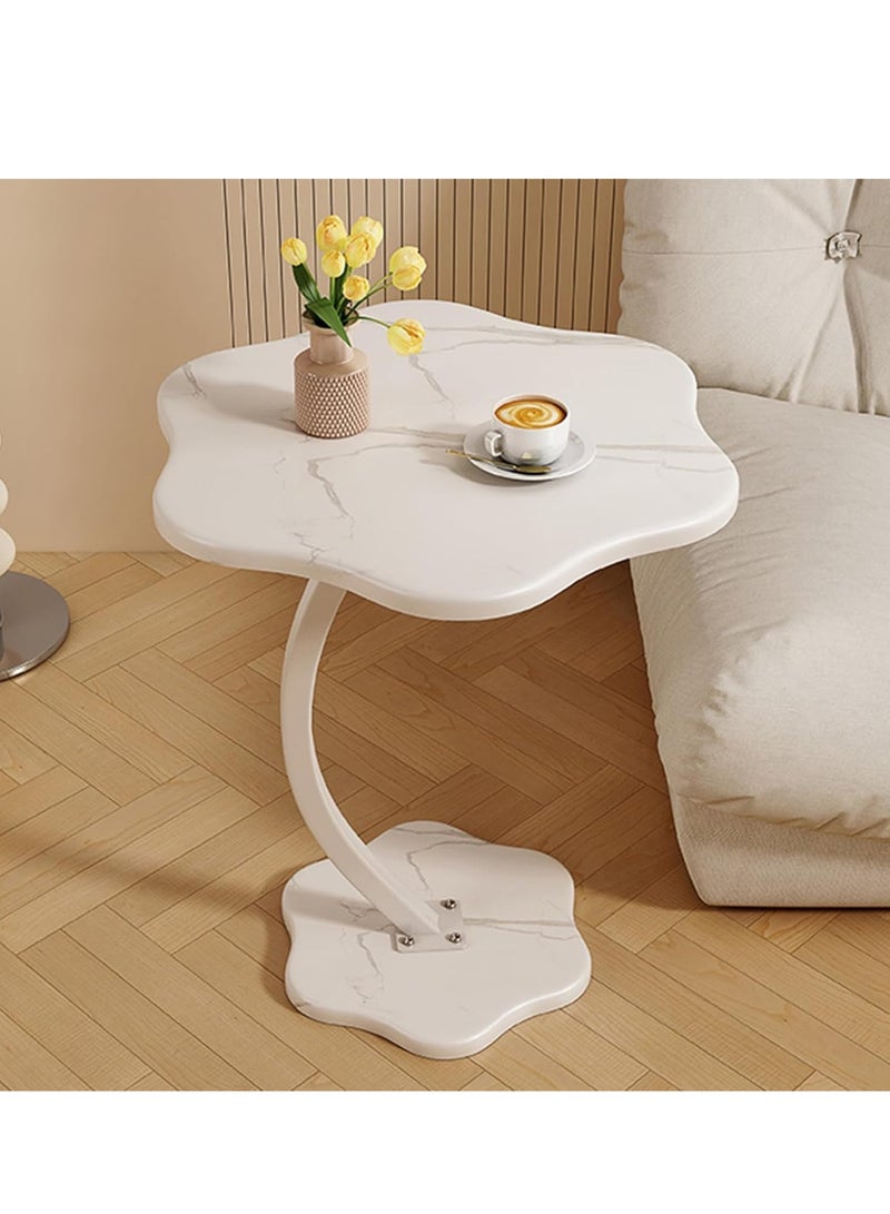 FLOWER SHAPED C-SHAPED SIDE TABLE Modern Cream Style Freestanding Sofa Couch End Table with White Marble Pattern Metal Frame for Living Room Bedroom Nightstand - Image 1