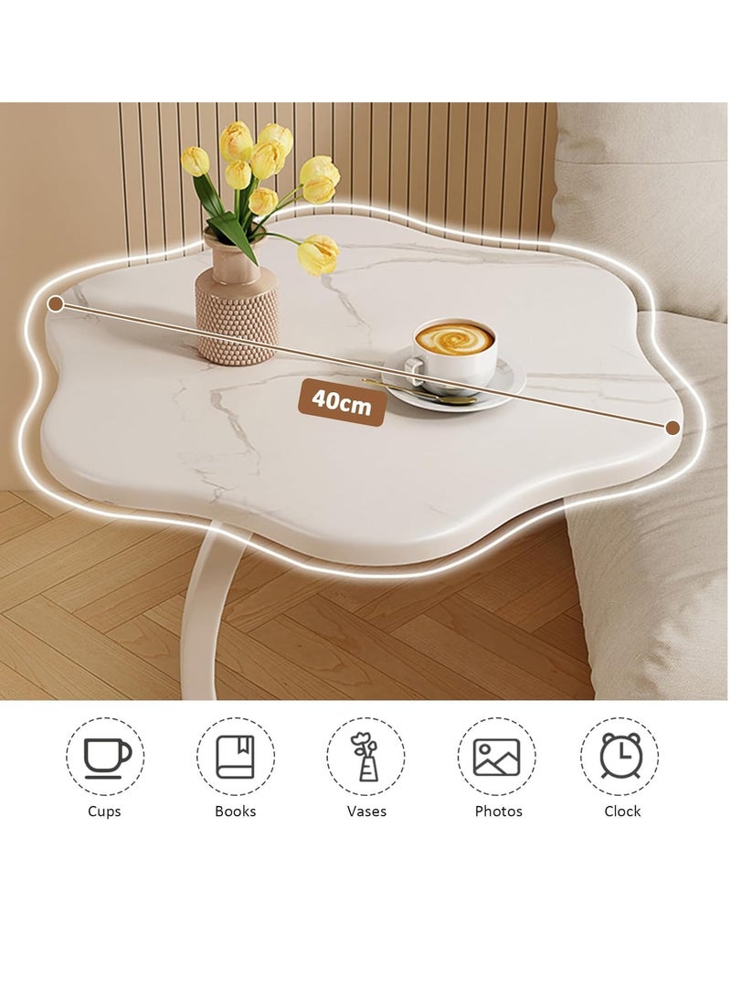 FLOWER SHAPED C-SHAPED SIDE TABLE Modern Cream Style Freestanding Sofa Couch End Table with White Marble Pattern Metal Frame for Living Room Bedroom Nightstand - Image 5