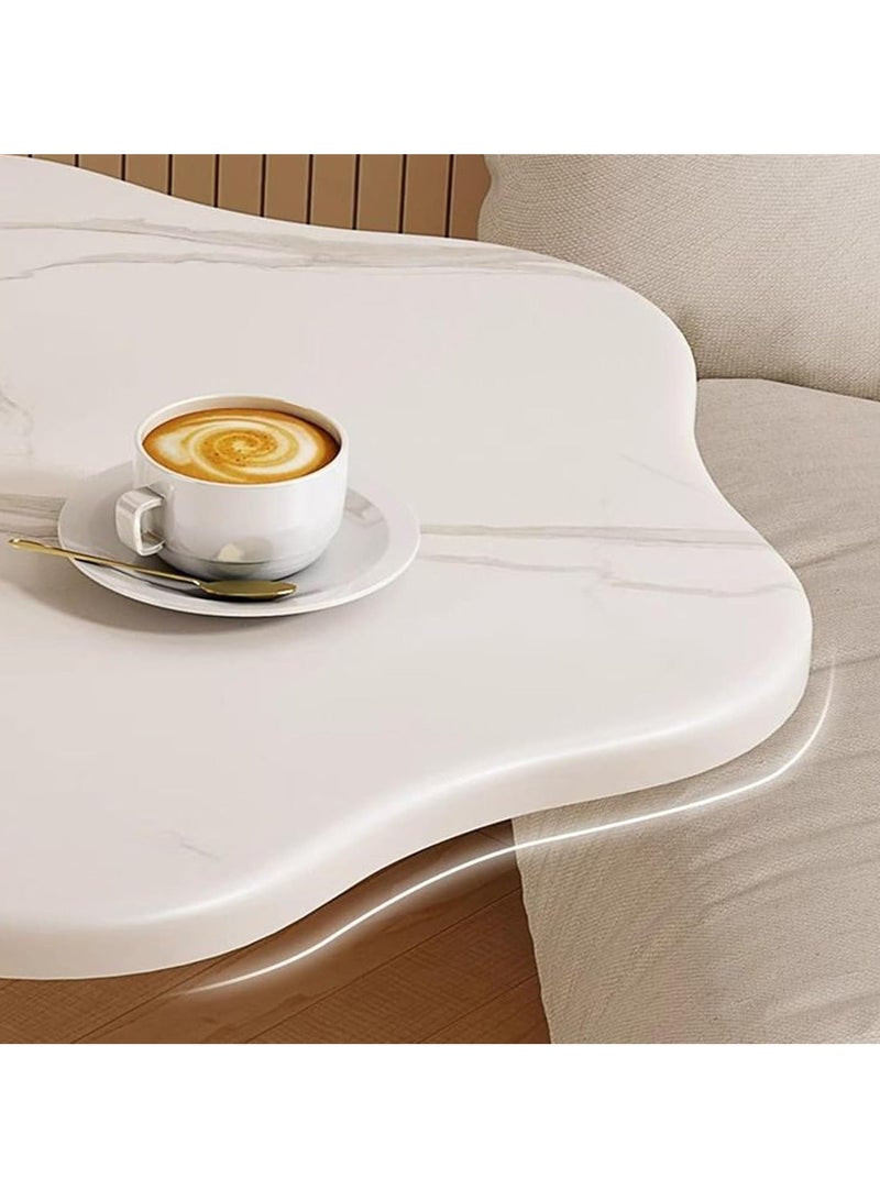 FLOWER SHAPED C-SHAPED SIDE TABLE Modern Cream Style Freestanding Sofa Couch End Table with White Marble Pattern Metal Frame for Living Room Bedroom Nightstand - Image 4