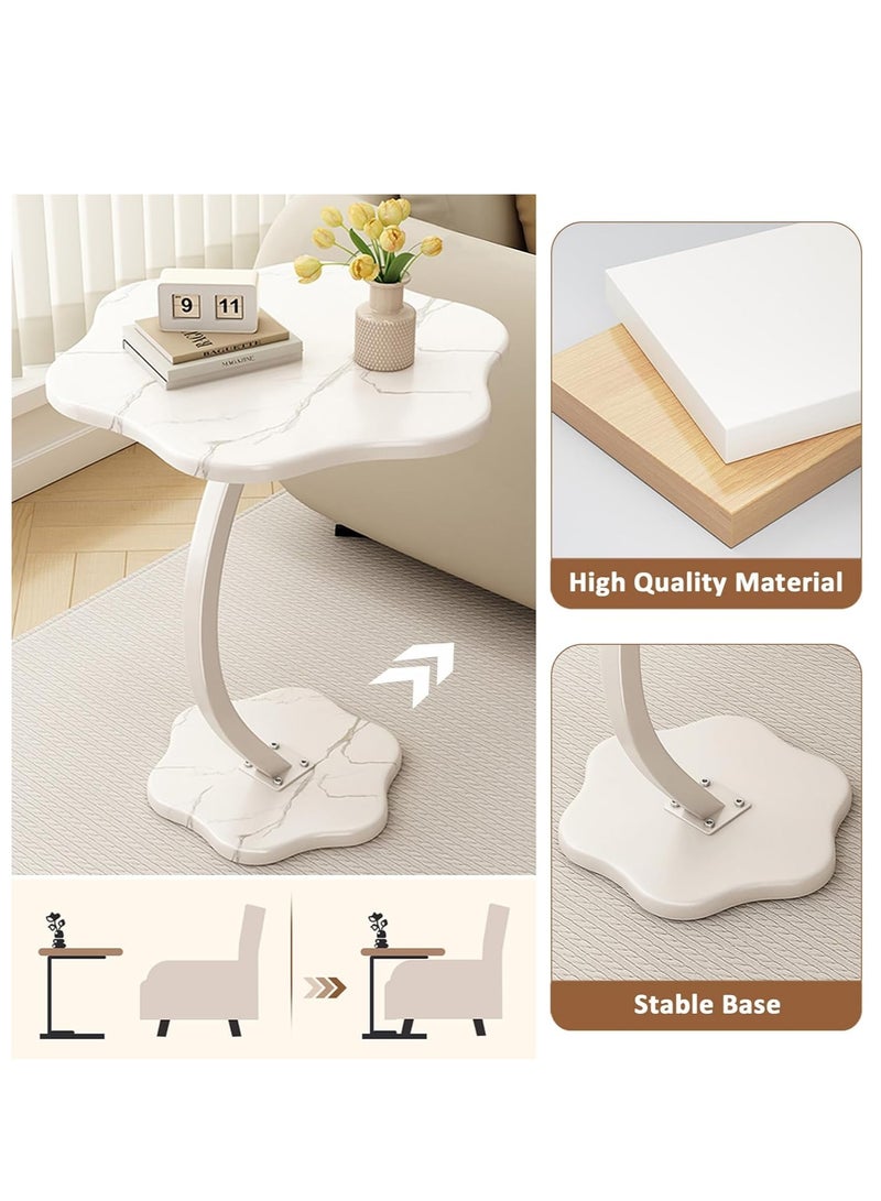 FLOWER SHAPED C-SHAPED SIDE TABLE Modern Cream Style Freestanding Sofa Couch End Table with White Marble Pattern Metal Frame for Living Room Bedroom Nightstand - Image 3