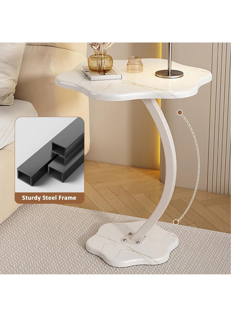 FLOWER SHAPED C-SHAPED SIDE TABLE Modern Cream Style Freestanding Sofa Couch End Table with White Marble Pattern Metal Frame for Living Room Bedroom Nightstand - Image 2