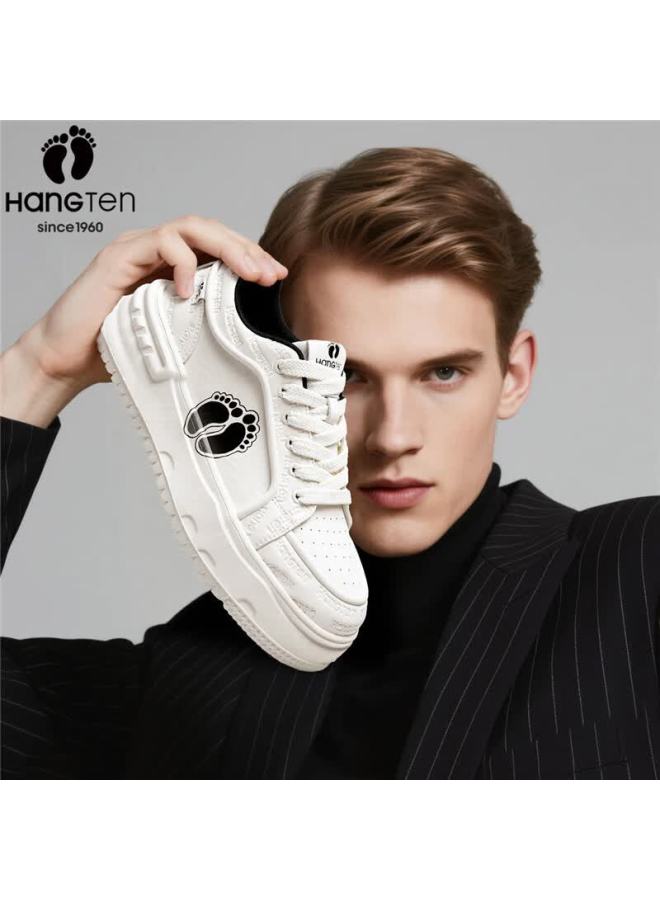 Hang Ten Men's Fashion Casual Skate Shoes Embossed Logo Trendy White Sneakers Soft Sole Lightweight Comfortable Shoes - Image 1