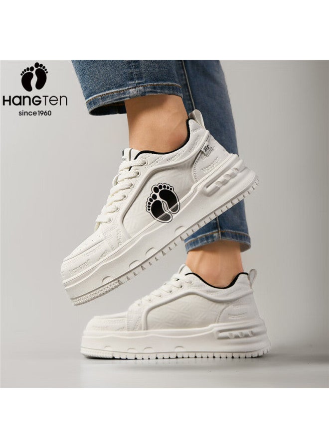 Hang Ten Men's Fashion Casual Skate Shoes Embossed Logo Trendy White Sneakers Soft Sole Lightweight Comfortable Shoes - Image 4