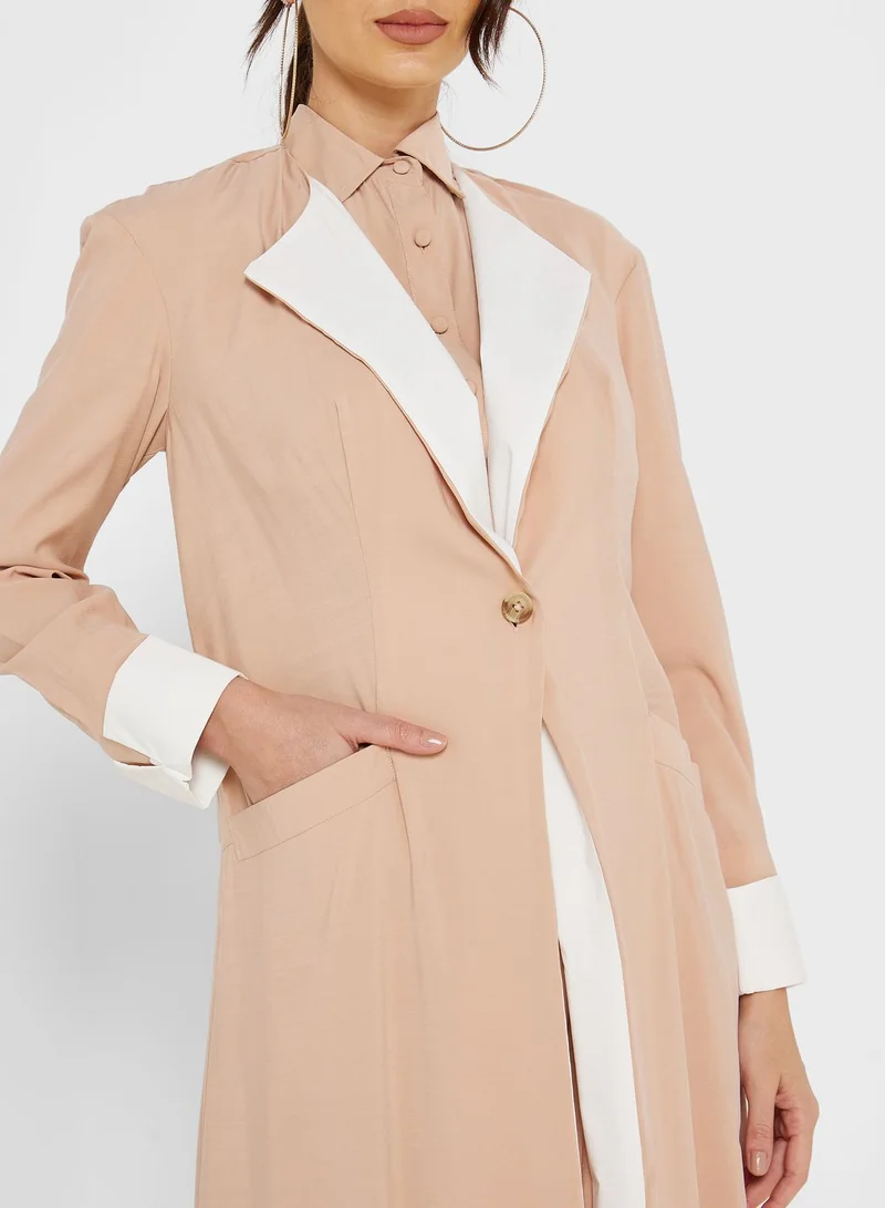KAYFI Button Detail Pocket Abaya