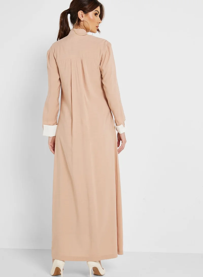 KAYFI Button Detail Pocket Abaya