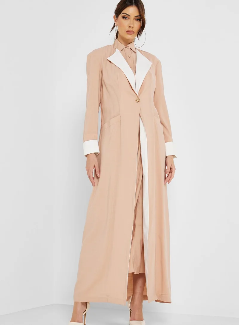 KAYFI Button Detail Pocket Abaya