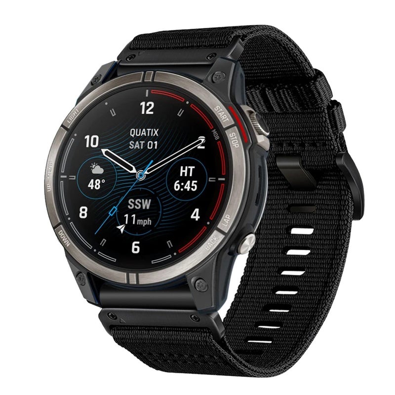 erorex For Garmin Quatix 7 Pro Nylon Canvas Quick Release 22Mm Watch Band(Black) - Image 1